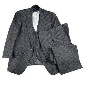Polo Ralph Lauren 3 Piece Full Suit Mens 46S Pinstripe Vintage Wedding
